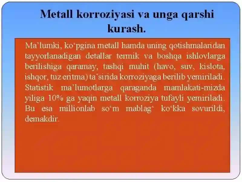 Metall korroziyasi va unga qarshi kurash 2