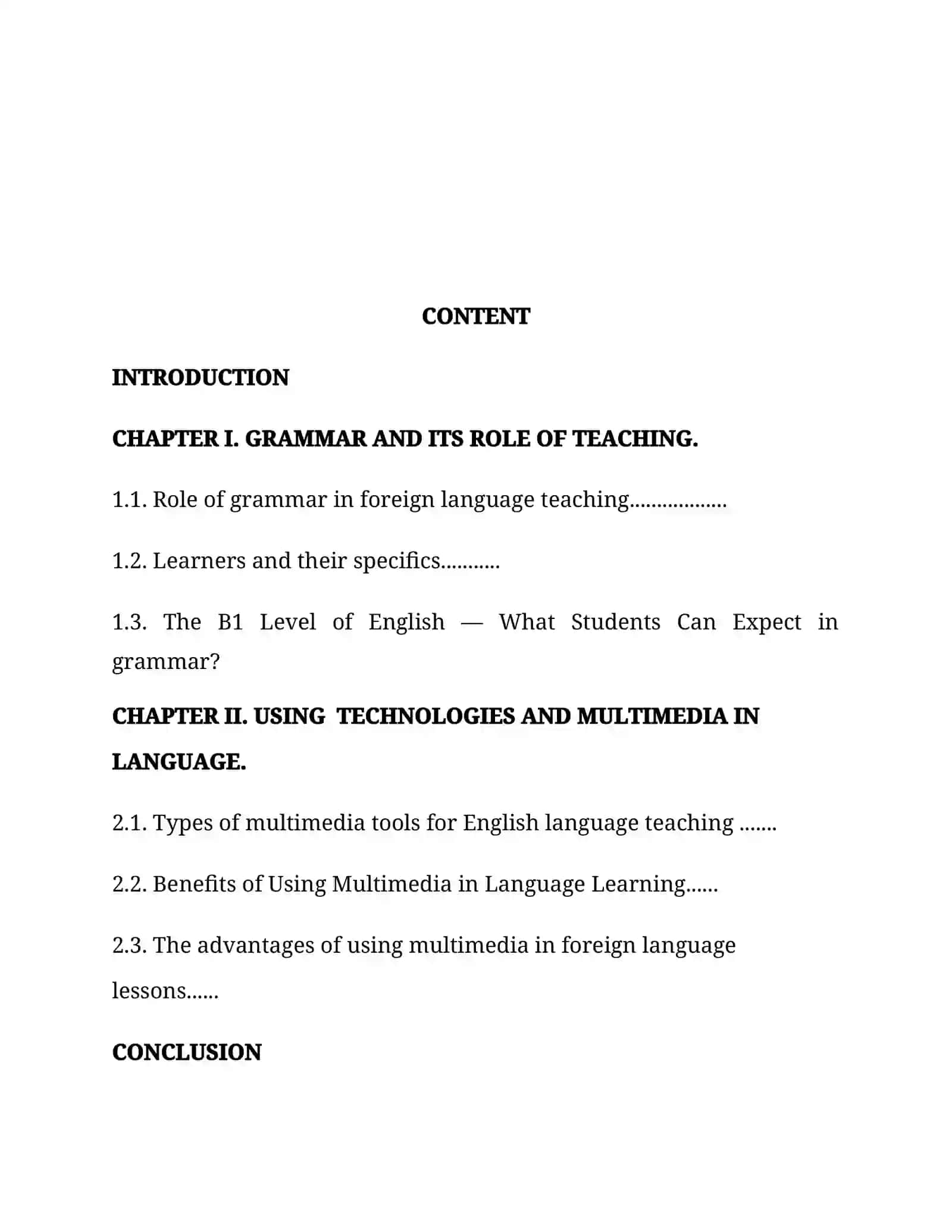 The course work deals with the teaching of grammar at B1 level through multimedia tools 2