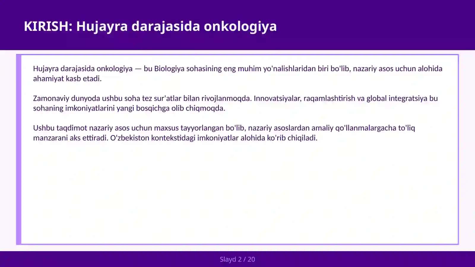 HUJAYRA DARAJASIDA ONKOLOGIYA 2