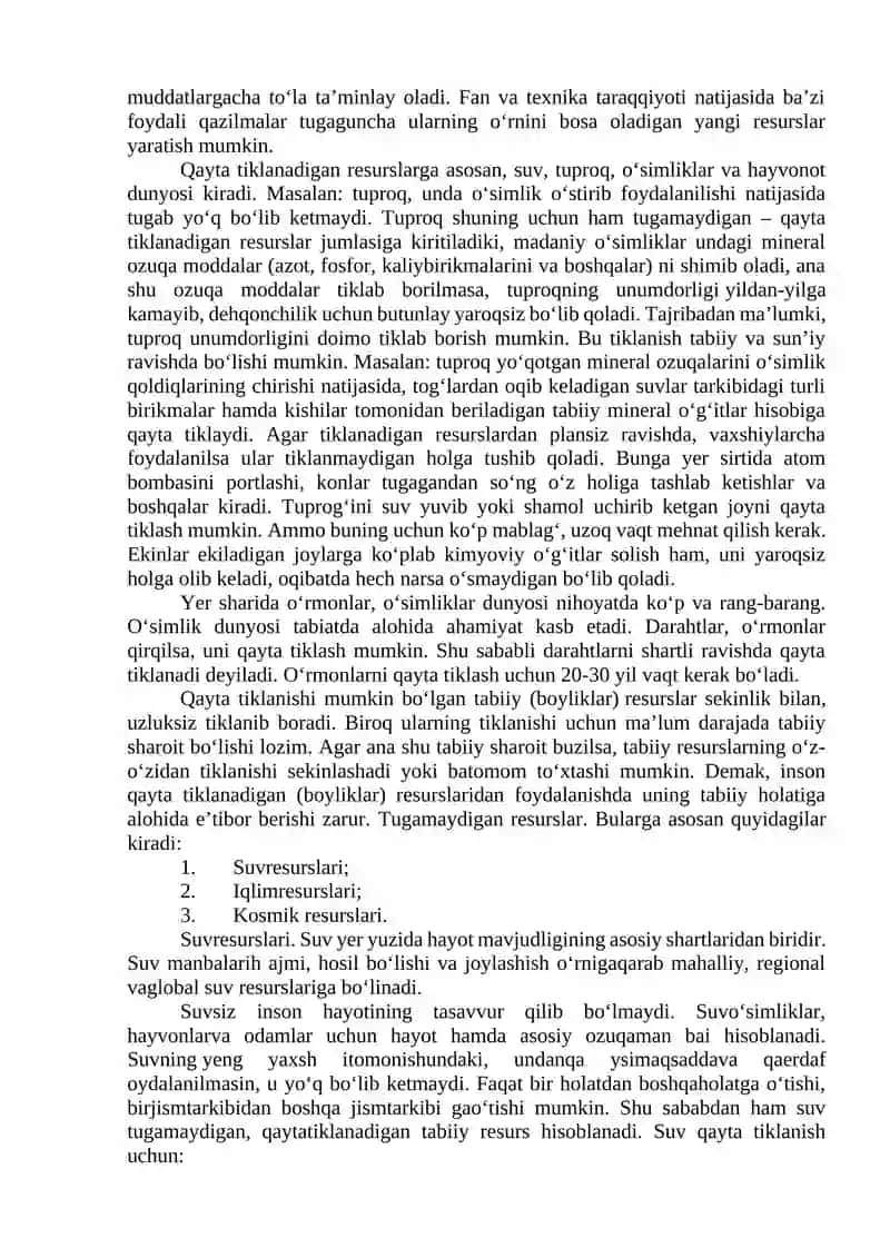 Tabiiy Resurslar Turlari 2