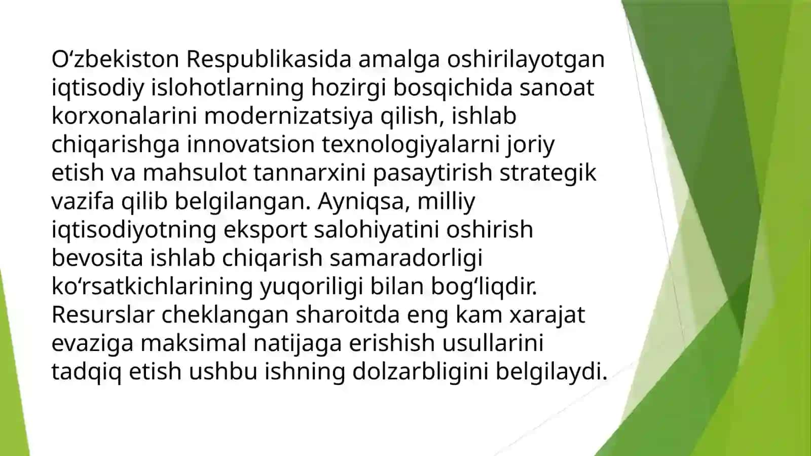 Ishlab chiqarish samaradorligi va koʻrsatkichlari 2