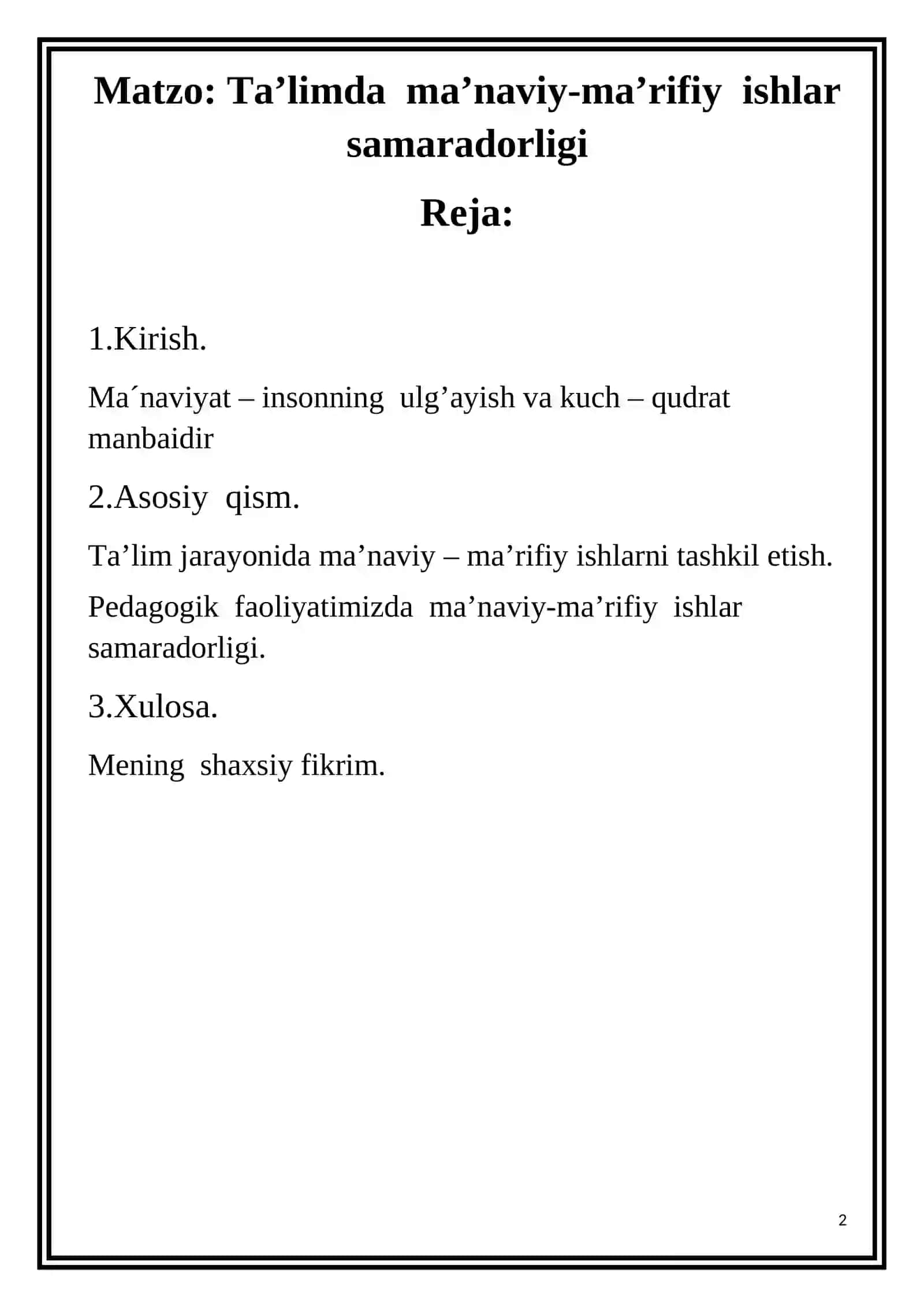 Ta’limda ma’naviy-ma’rifiy ishlar samaradorligi 2