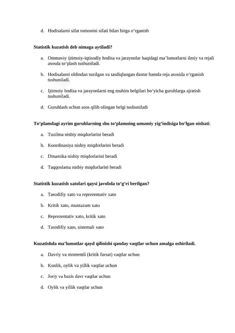Statistika Test Savollari 2