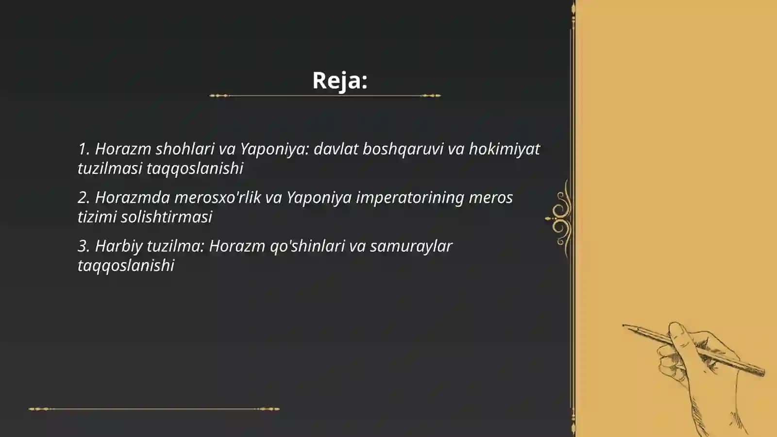 Horazm shohlar va yaponiya solishtrma 2