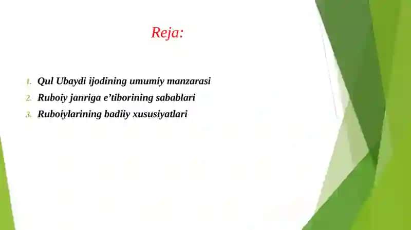 Qul ubaydi ijodida ruboiy janrlarining oʻrni 2