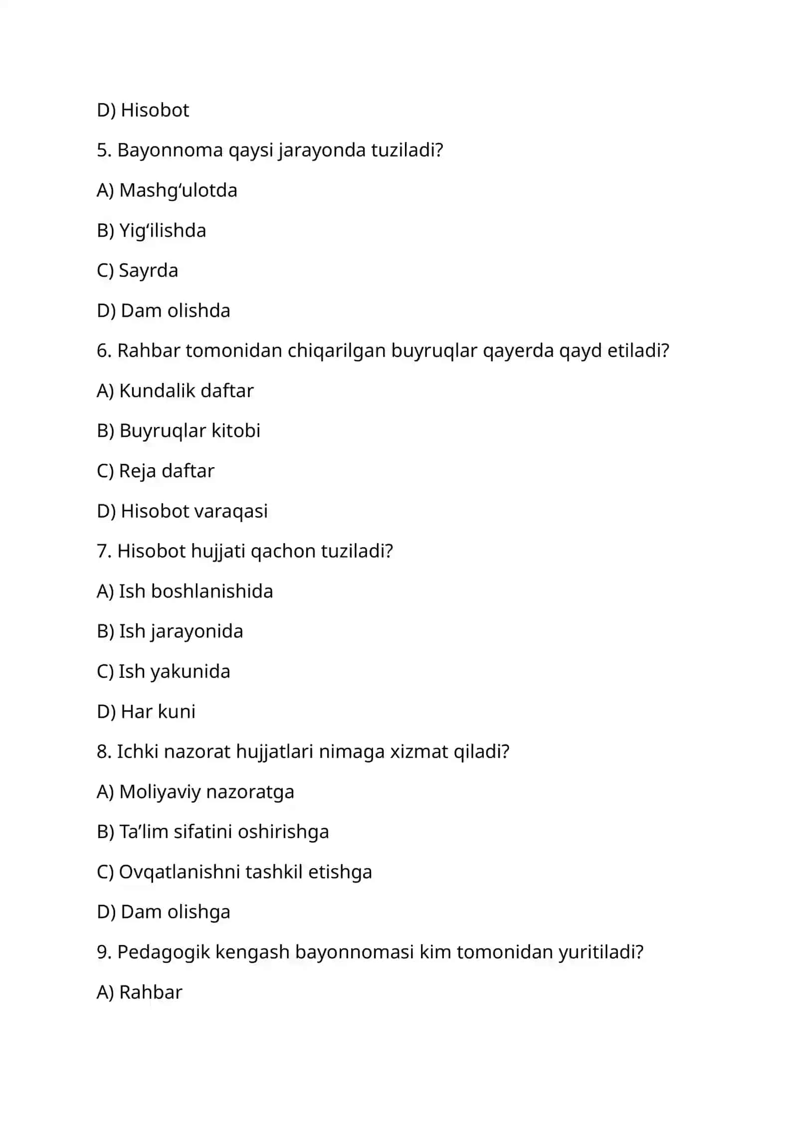 maktabgacha talim test 2