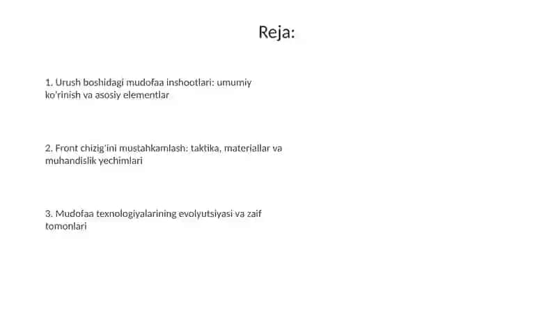 Urush boshidagi mudofaa inshootlari 2