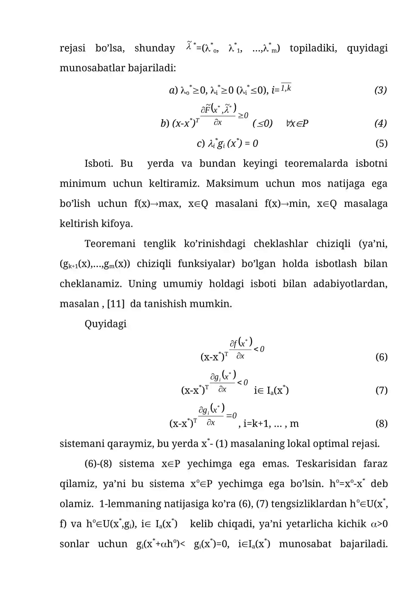 Chiziqli bo’lmagan programmalashtirishning umumiy masalasi 2
