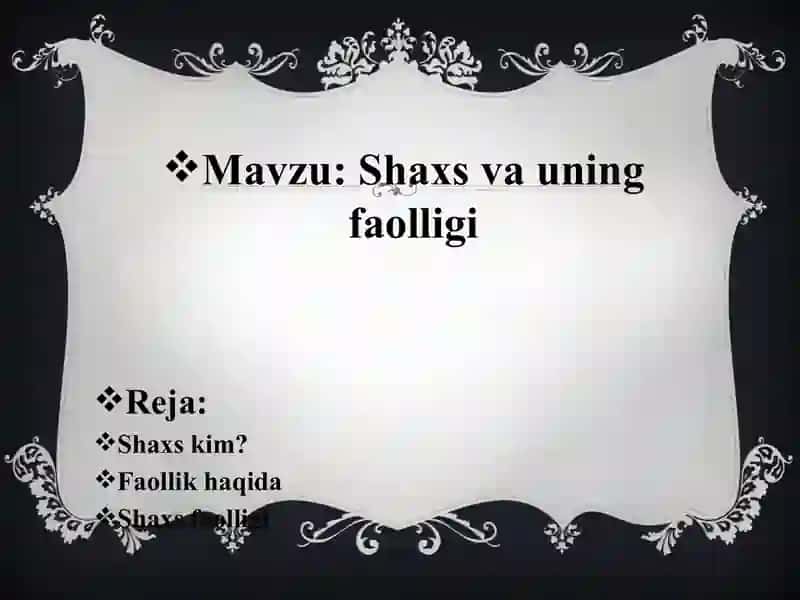 Shaxsiy faoliyat 2