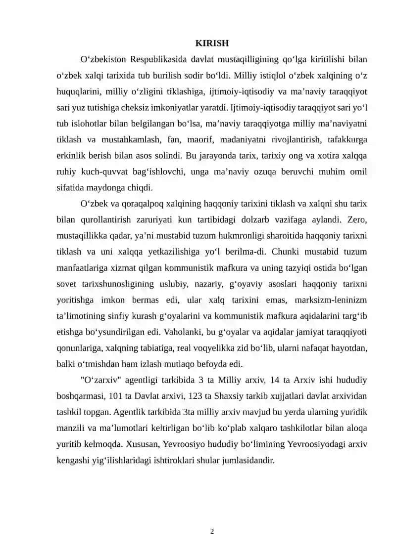 Oʻzarxiv agentligi tarixi va faoliyati 2