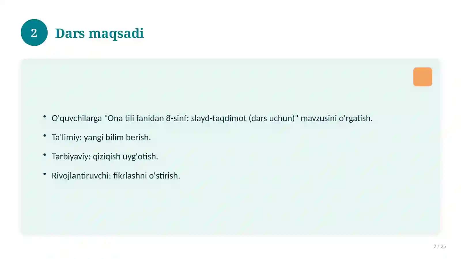 Ona tili fanidan 8-sinf: slayd-taqdimot (dars uchun) 2
