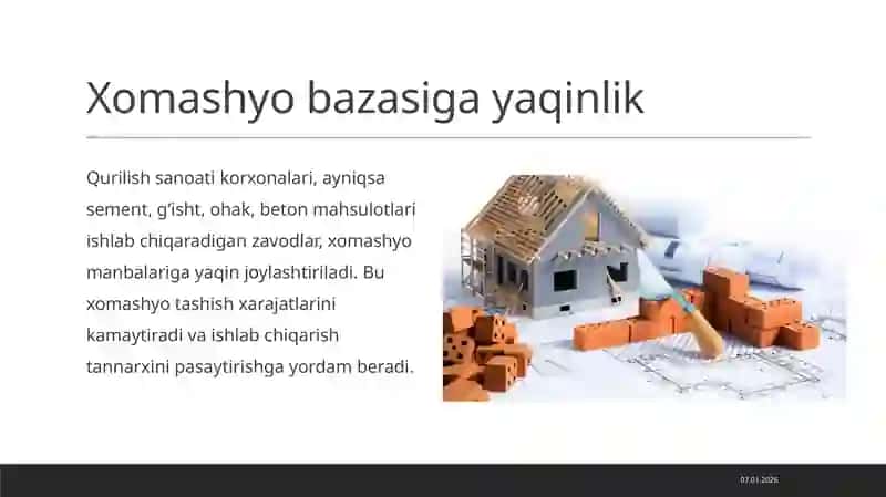 Qurilish sanoati korxonalarini joylashtirish 2