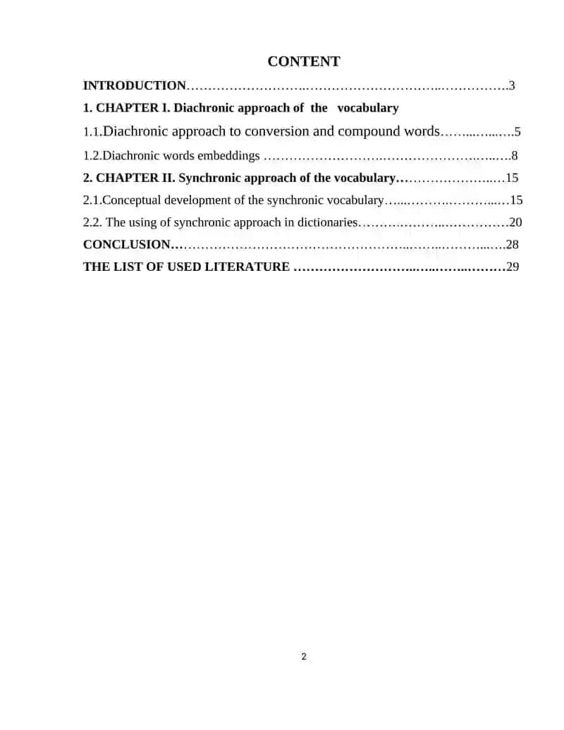 Diachronic and synchronic approaches to the study of the vocabulary 2