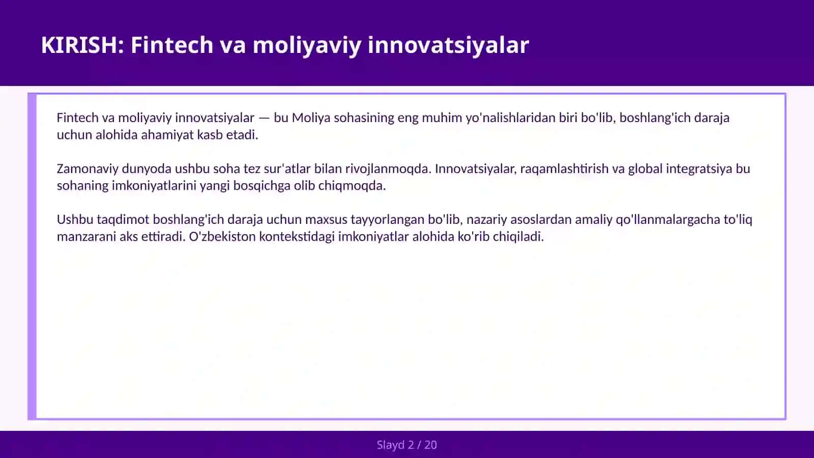 FINTECH VA MOLIYAVIY INNOVATSIYALAR 2