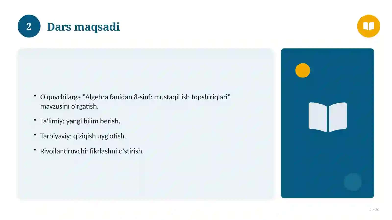 Algebra fanidan 8-sinf: mustaqil ish topshiriqlari 2