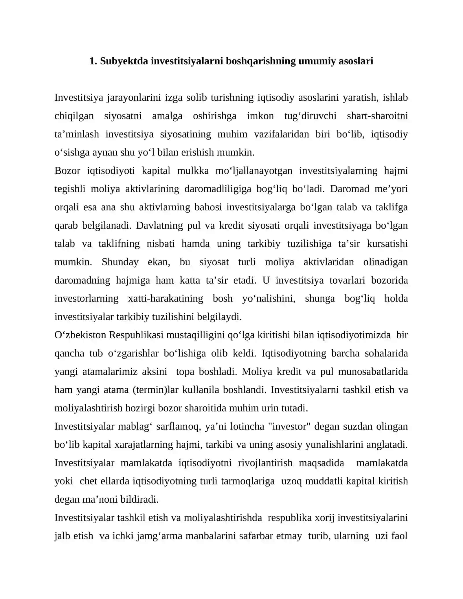 Investitsiyalarni boshqarish 2