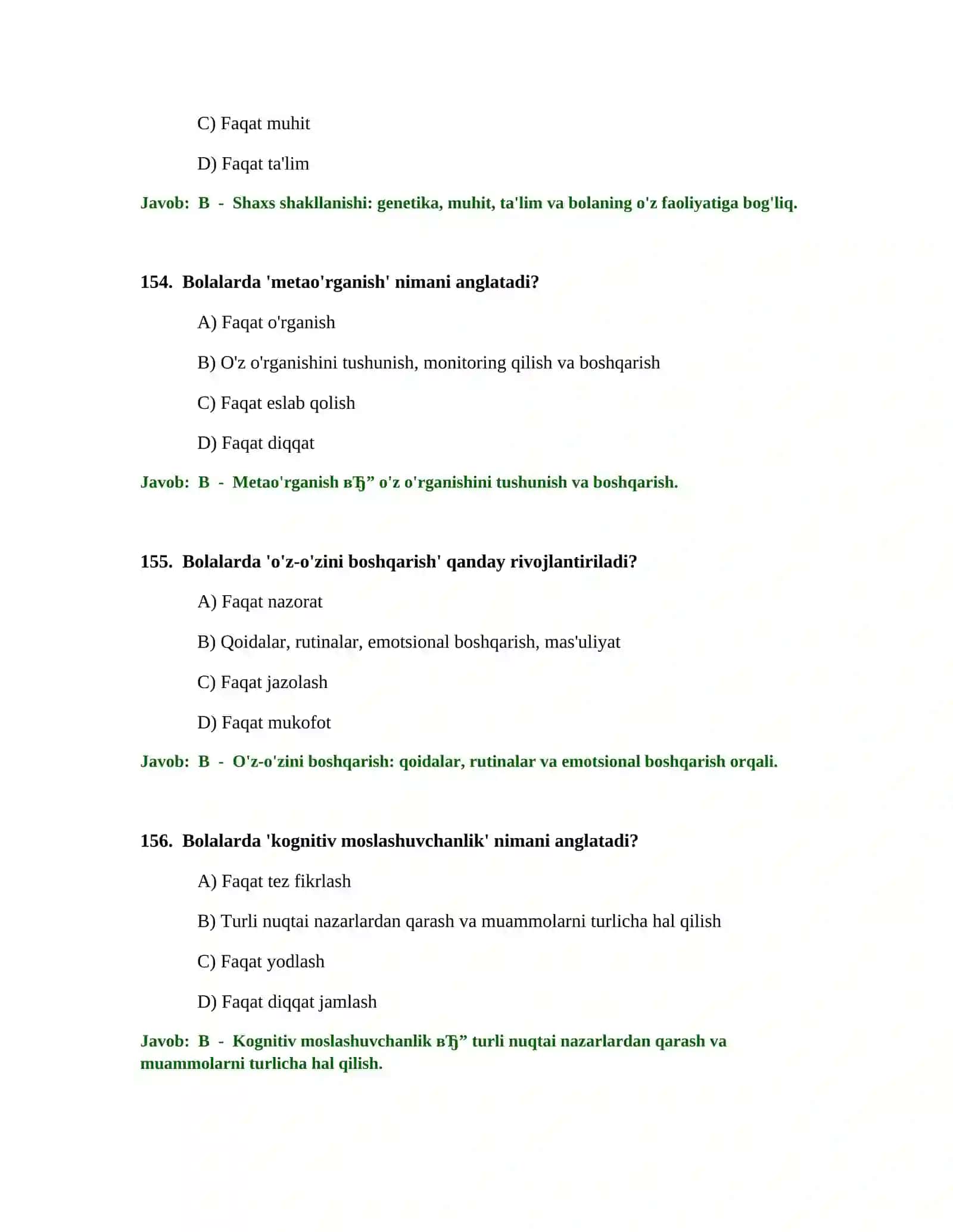 BOSHLANG'ICH TA'LIM O'QITUVCHISI TEST SINOVLARI 2