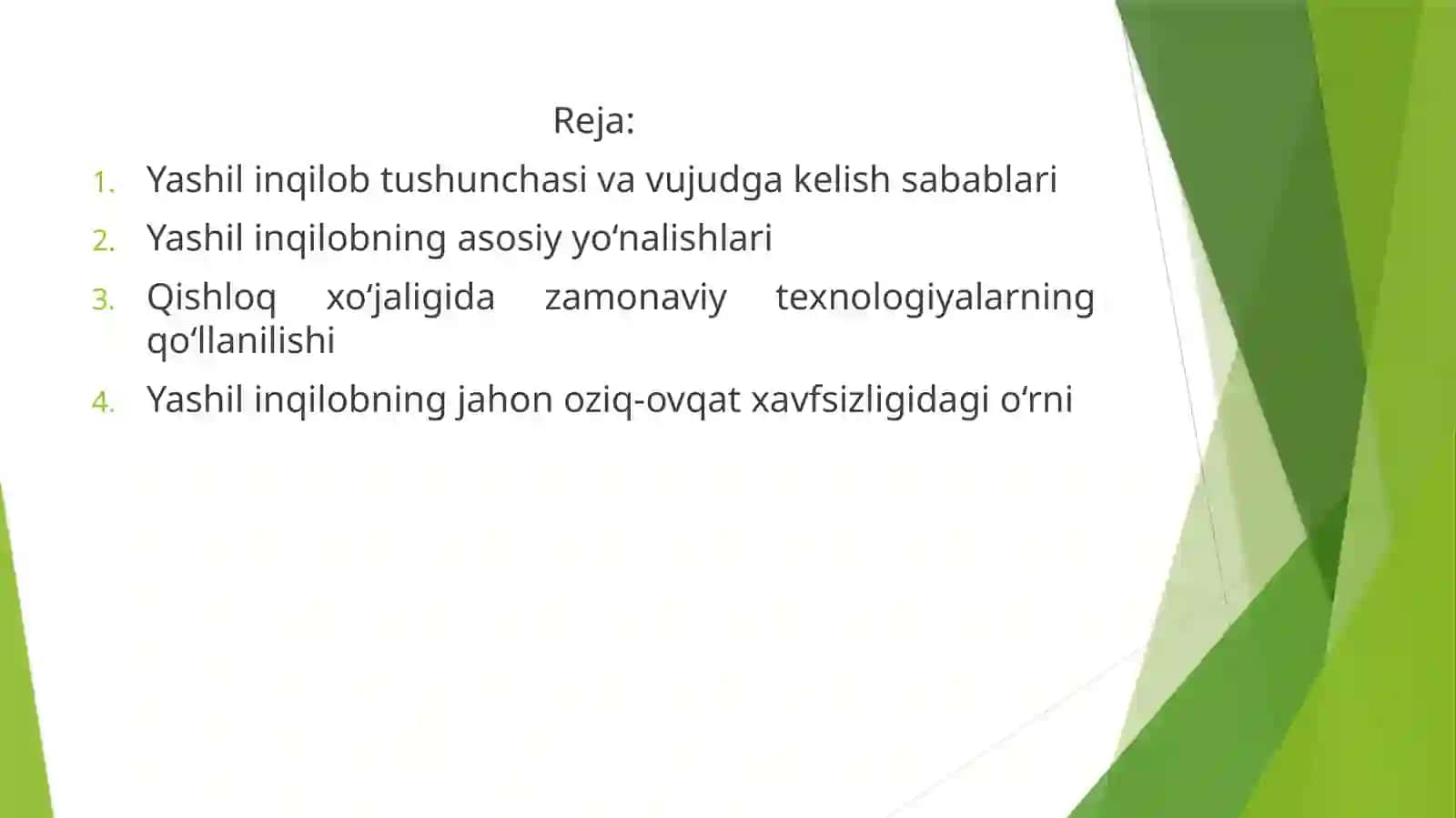Yashil inqilob va uning
ahamiyati 2