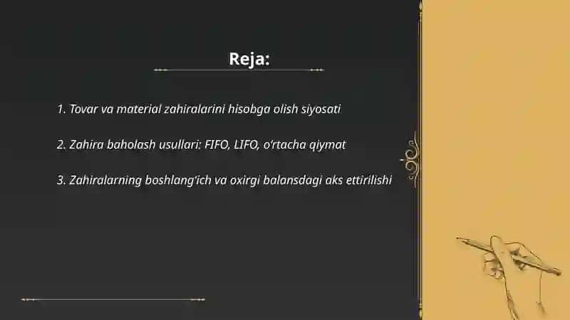 Tovar va material zahiralarini hisobga olish siyosati 2