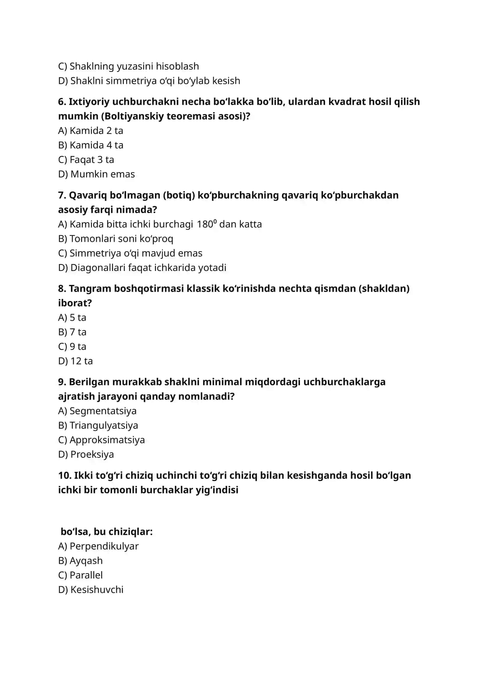 Burchaklar va ularning turlari.Shakllarni farqlay olish,qismlarga boʻlish, qismlardan shakllar hosil qilish 2