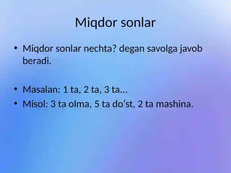 Miqdor va tartib sonlar 2