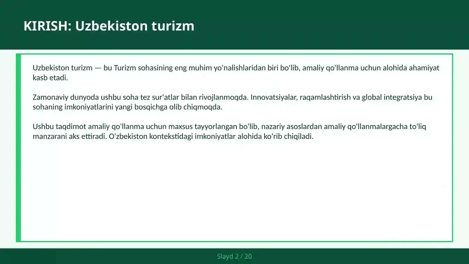 Uzbekiston turizm amaliy qo'llanma 2030 2