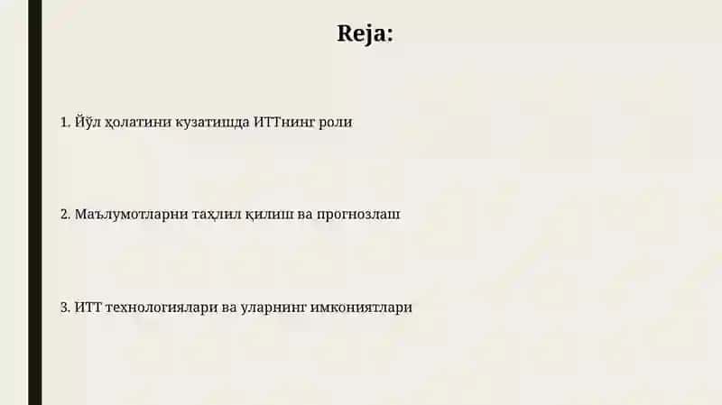 ИТТ ning yo'l holatini nazorat qilishdagi ro'li 2