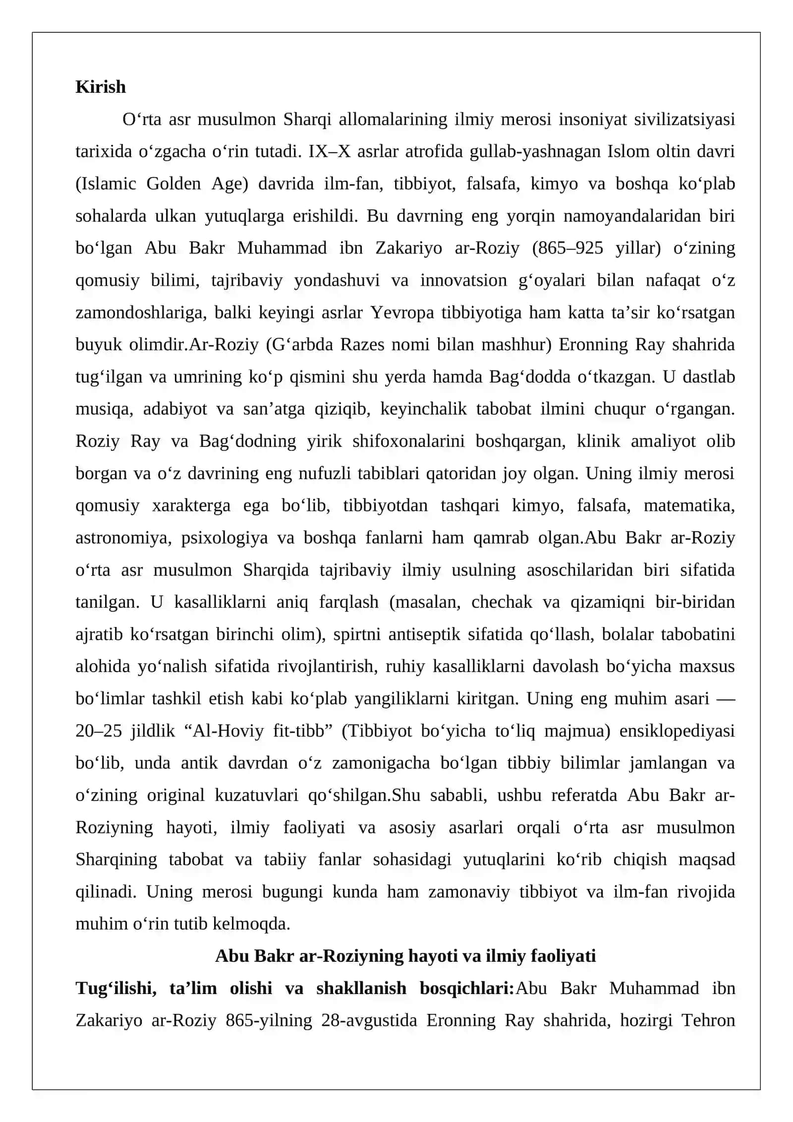 Abu Bakr ar-Roziyning hayoti va ilmiy faoliyati 2
