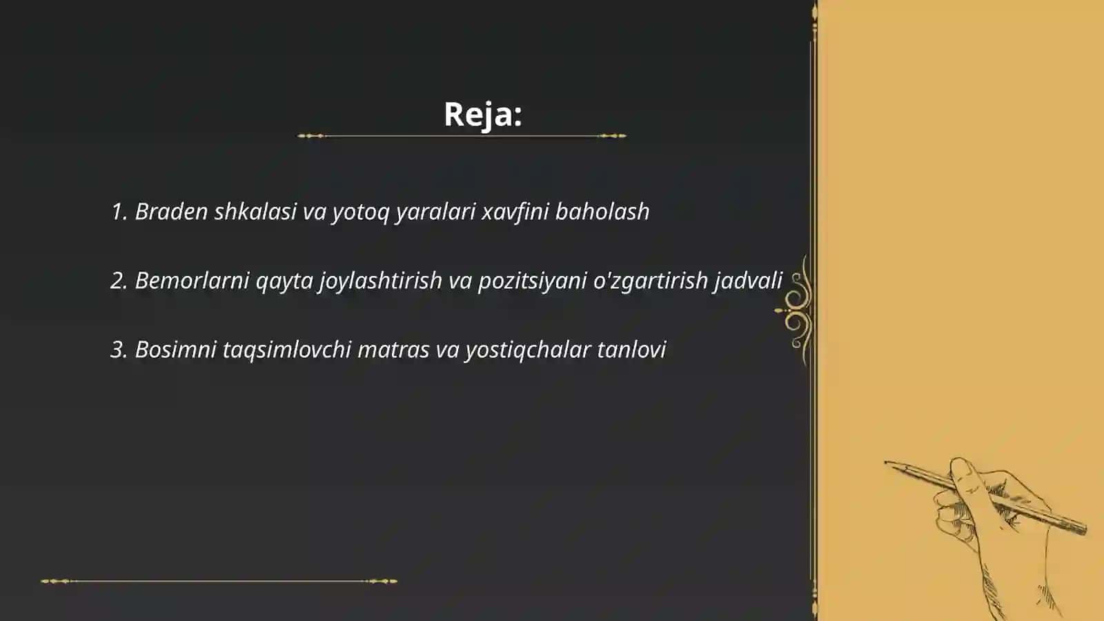 Braden shkalasi va yotoq yaralarni oldini olish 2