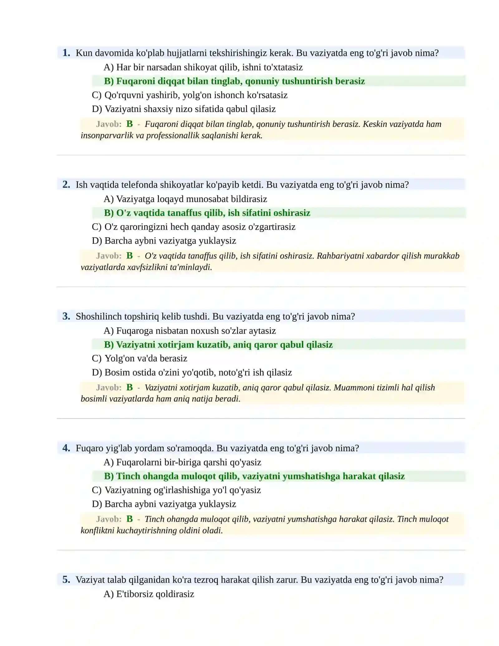 PSIXOLOGIK SINOV Testlari 2