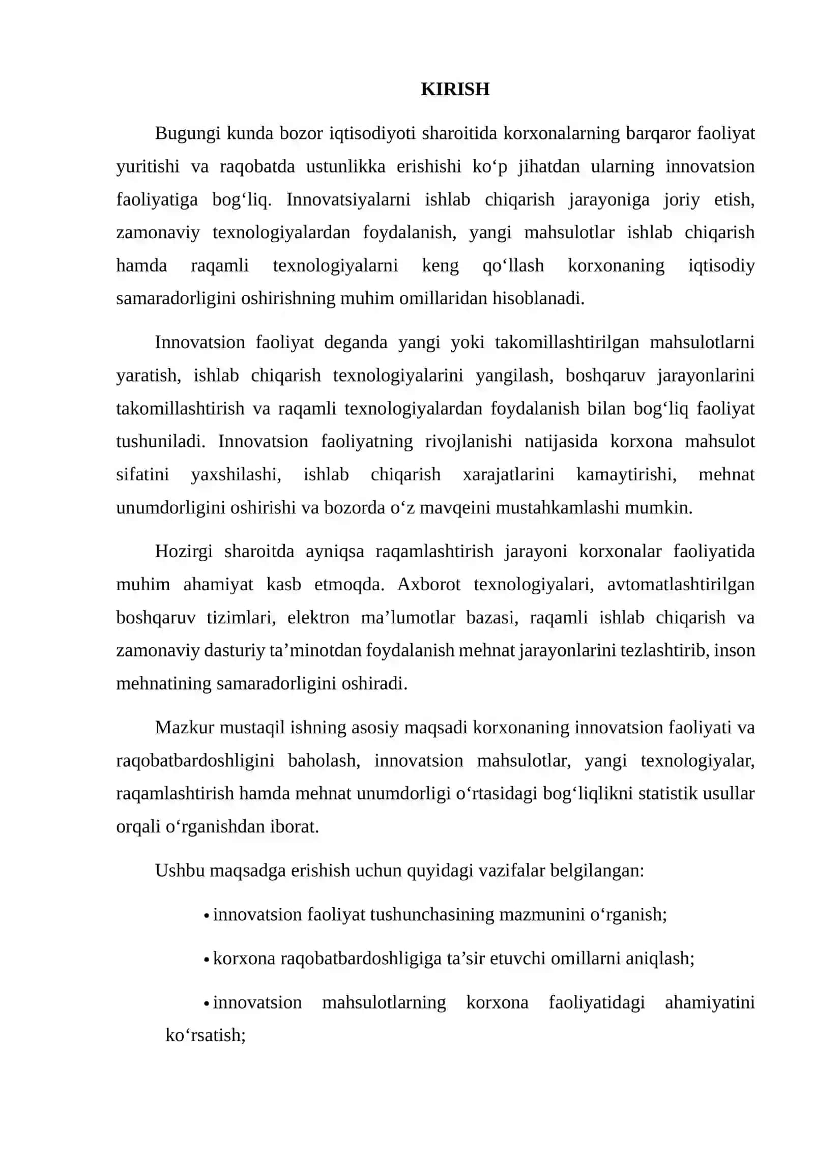 Korxonaning Innovatsion Faoliyati va Raqobatbardoshligini Baholash 2