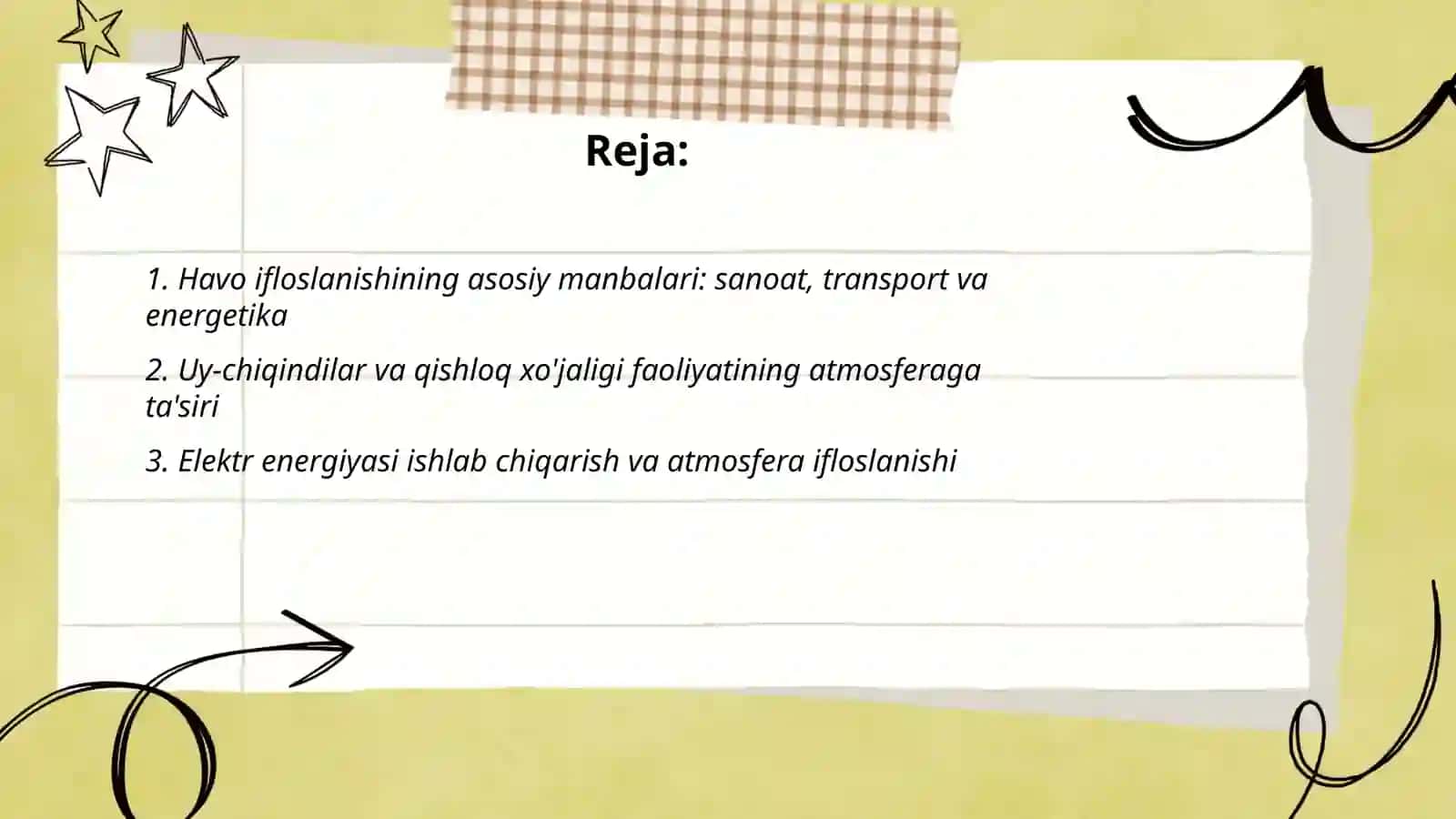 Insonning tabiatga ta'siri va uning javobi. Atmosfera ifloslanishi 2