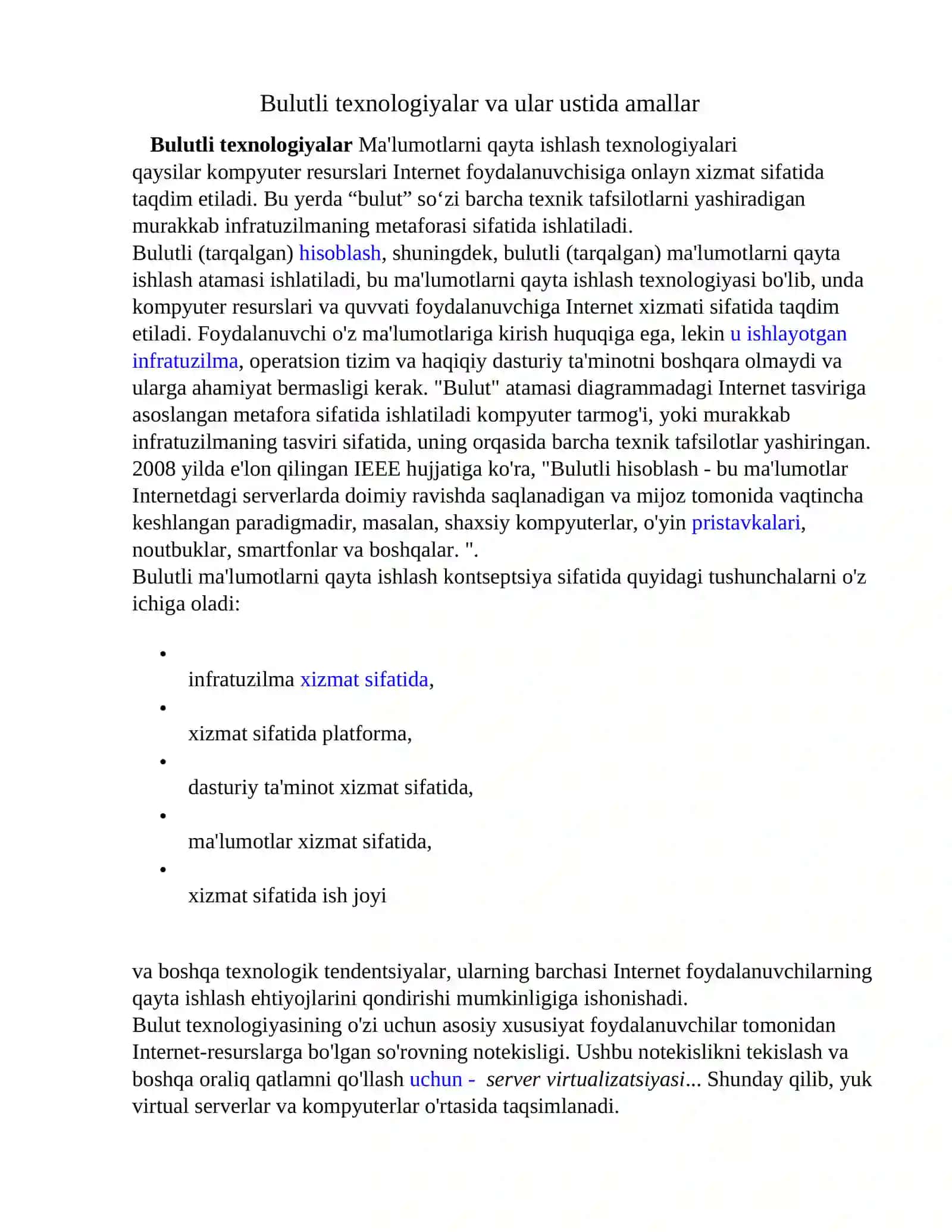Bulutli texnologiyalar va ular ustida amallar 2