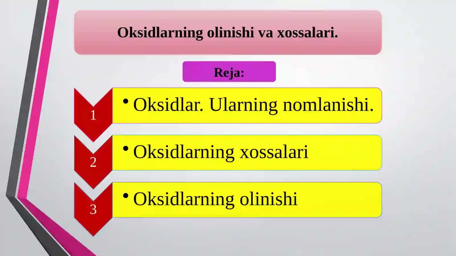 Oksidlarning olinishi va xossalari 2