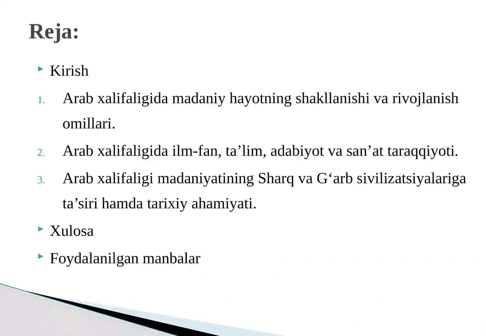 ARAB XALIFALIGIDA MADANIY HAYOT 2
