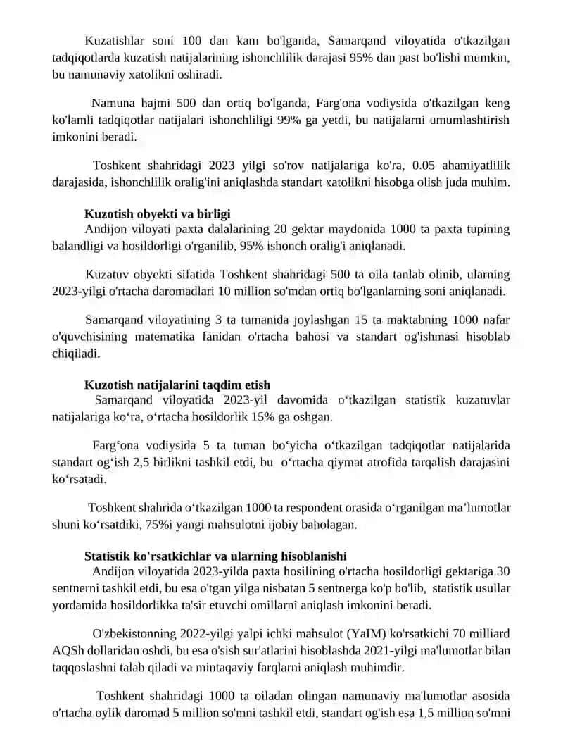 Statistik kuzatish uslubiyati 2