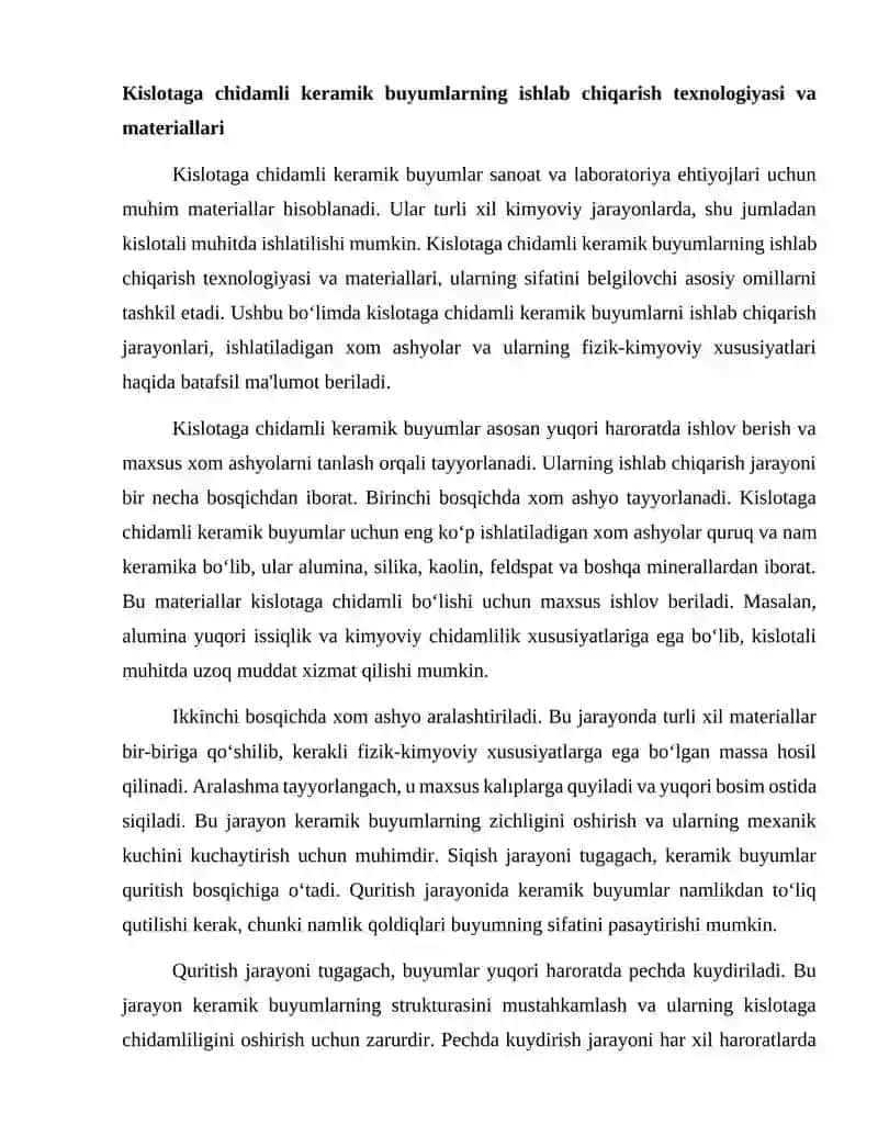 Kislotaga chidamli keramik buyumlar 2