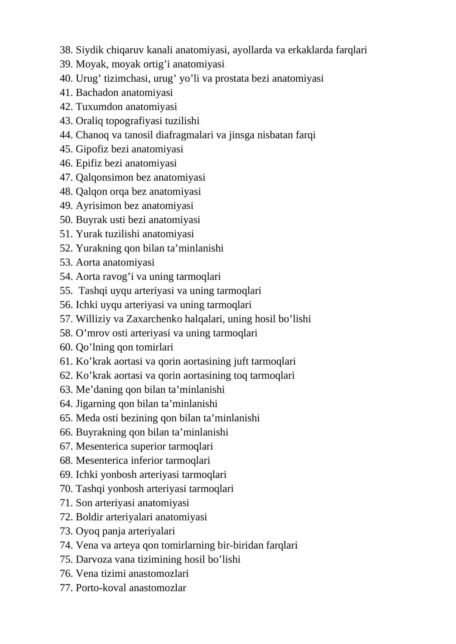 Anatomiya 100ta savol II semestr 2