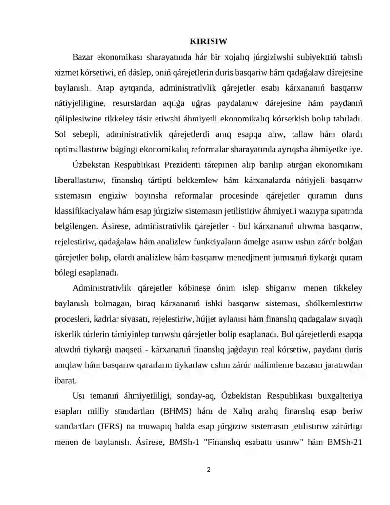 Administrativlik qárejetler esabi 2