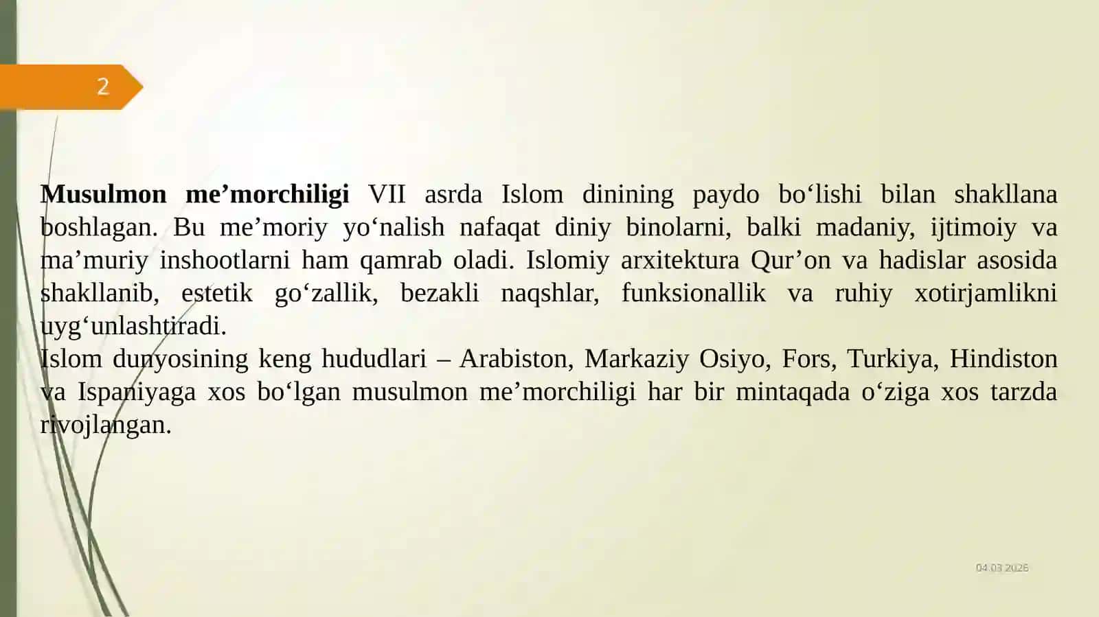 Musulmon davri me’morchiligi 2