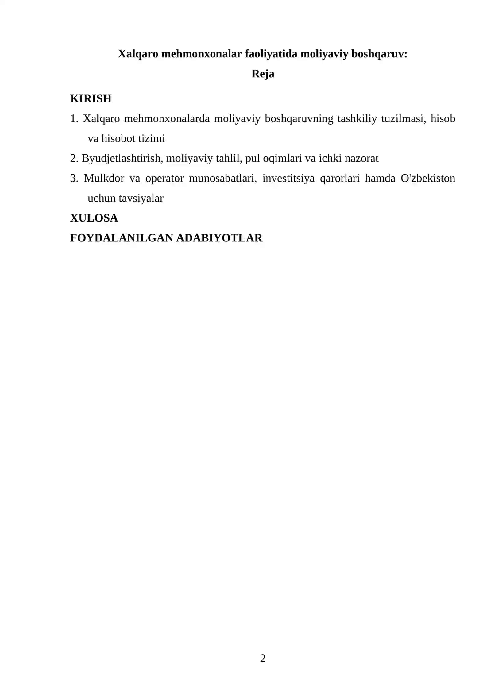 Xalqaro mehmonxona faoliyatida moliyaviy boshqaruv 2