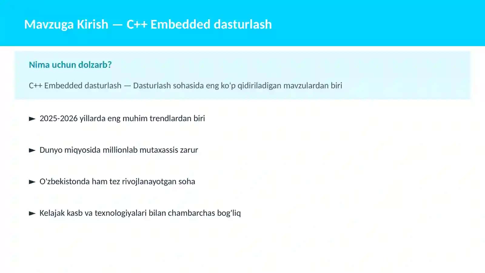 C++ Embedded dasturlash 2