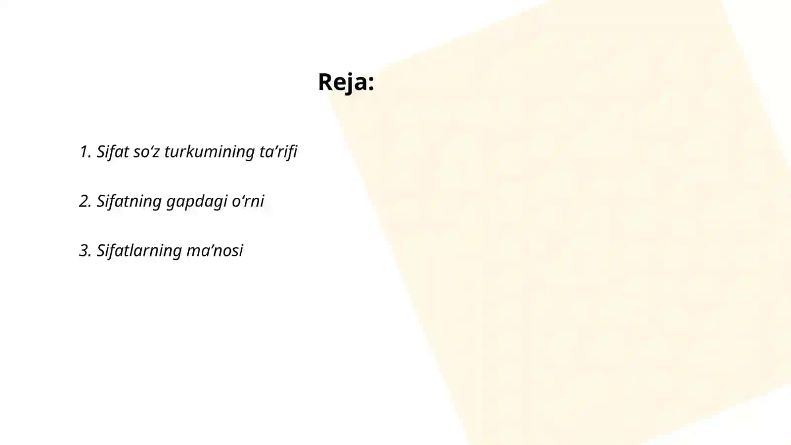 Sifat soʻz turkumining matndagi oʻrni 2