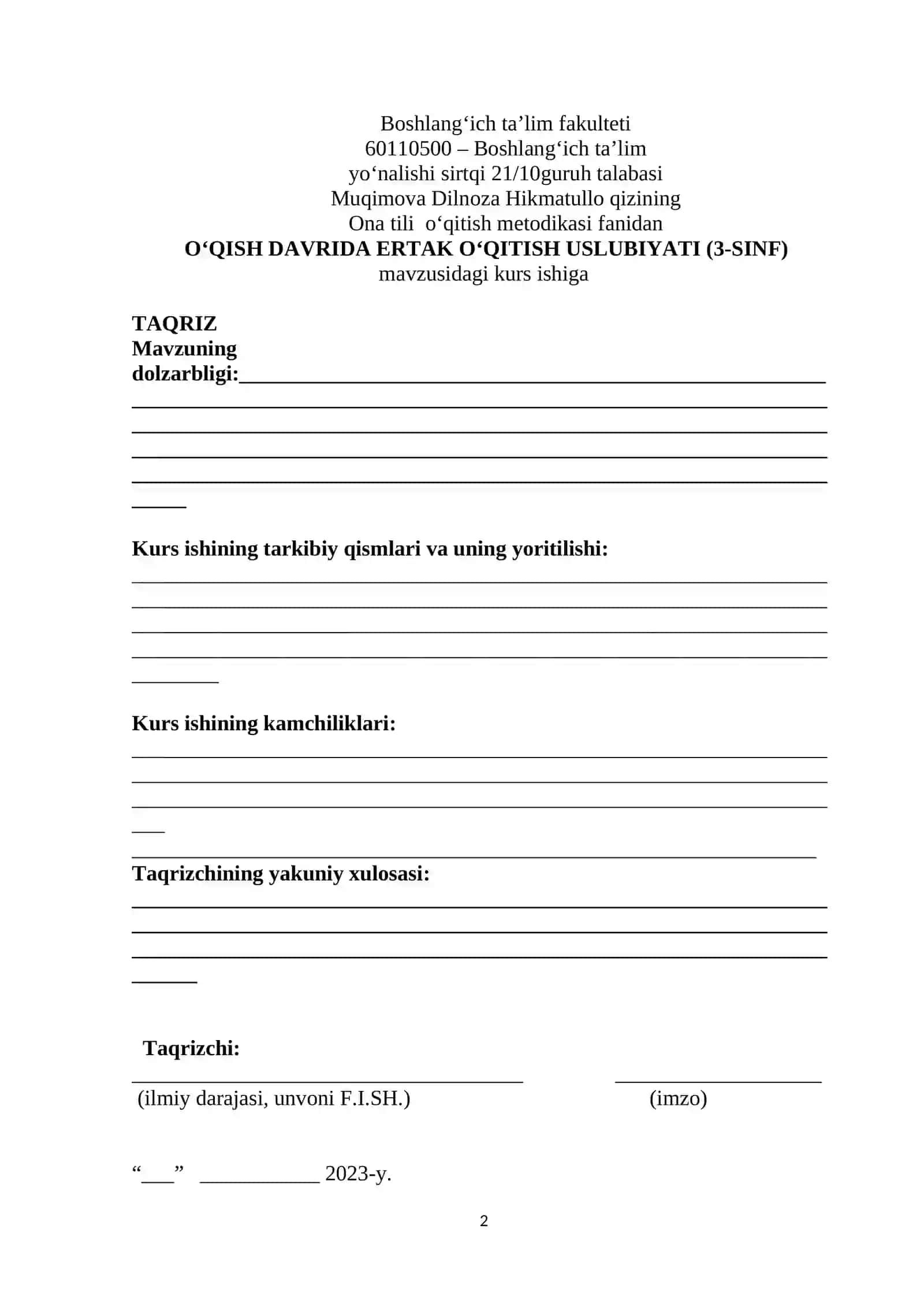 O‘QISH DAVRIDA ERTAK O‘QITISH USLUBIYATI (3-SINF) 2