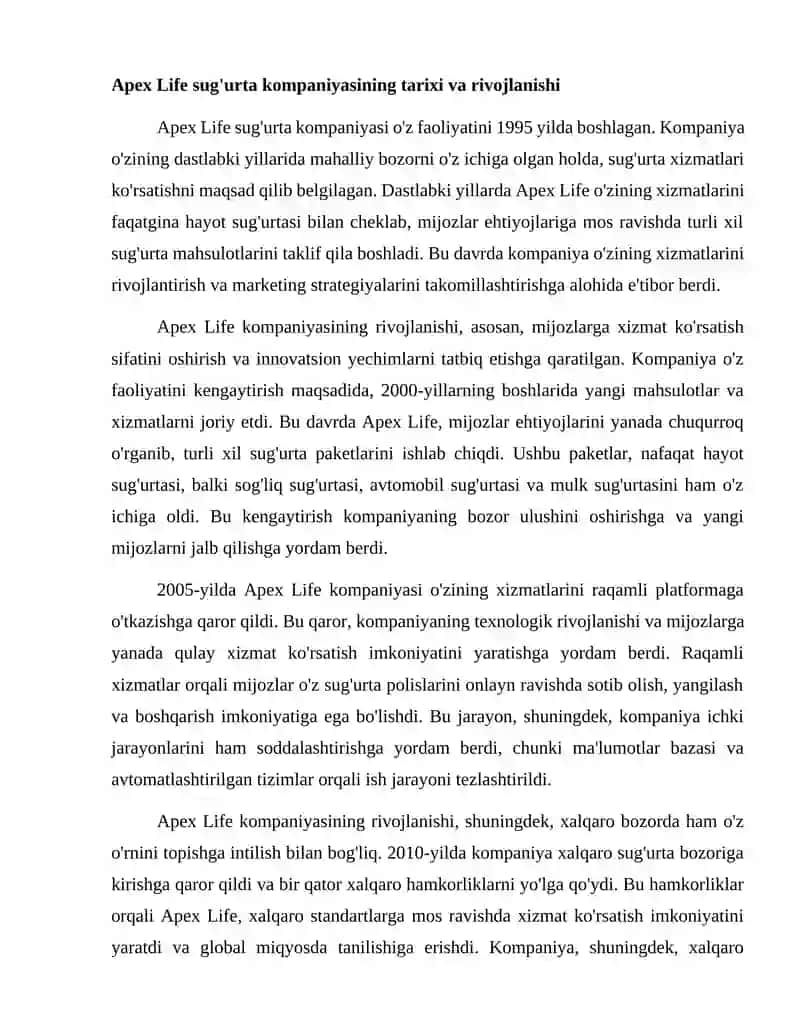 Apex Life sug'urta kompaniyasi 2