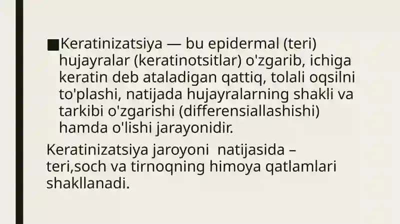 Keratinizatsiya jarayonlari haqida 2