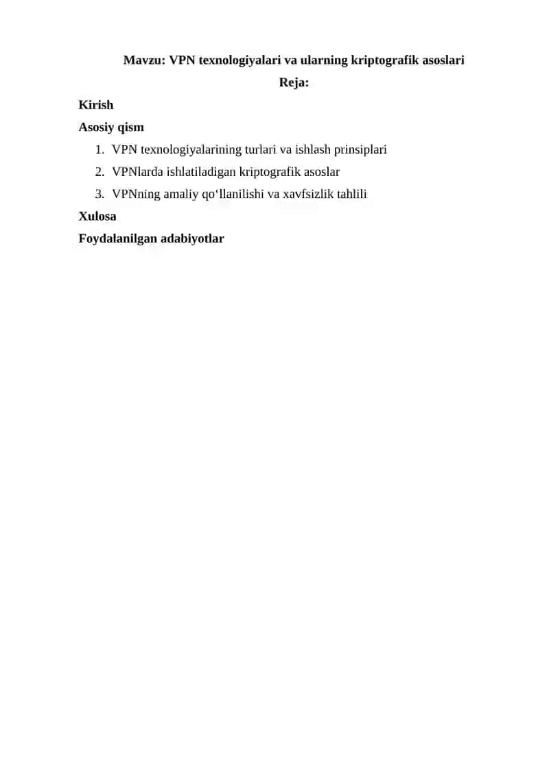 VPN texnologiyalari va ularning kriptografik asoslari 2