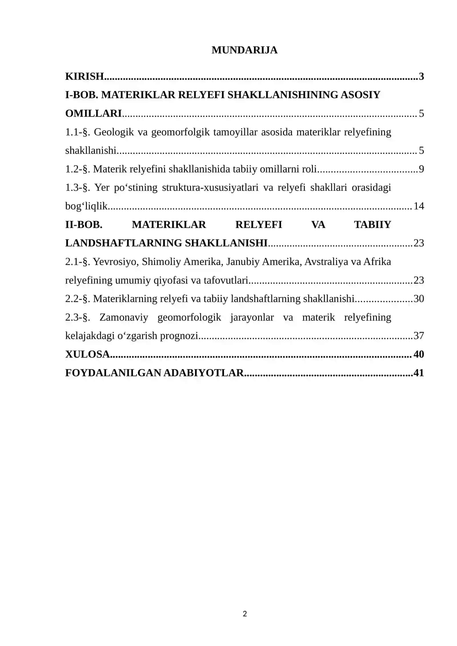 MATERIKLAR RELYEFI TUZILISHI.KURS ISHI. 2