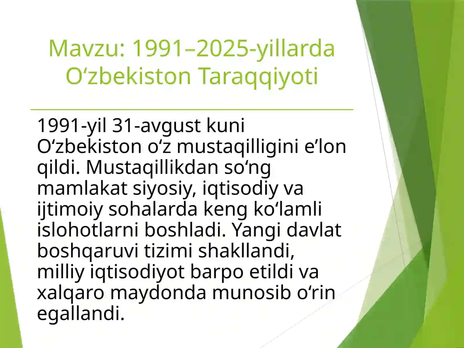 1991–2025-yillarda O‘zbekiston Taraqqiyoti 2