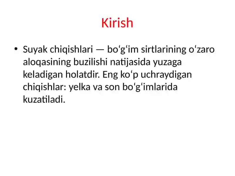 Yelka va son suyagi chiqishlari 2